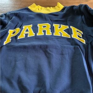 Parke Navy and Yellow Varsity mockneck Sweatshirt
